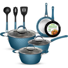 NutriChef 11 Pc Pots and Pans Set Non Stick Cookware with Ceramic Coating, Ergonomic Handles, Induction Ready, Includes Saucepan, Dutch Oven, Large &