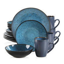 vancasso Bubble Blue Dinner Set, Reactive Glaze Dinnerware Tableware, 16-Piece Dinner Service with 11in Plate, 8in Dessert Plate, 7in Bowl and 380ml