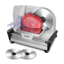 Meat Slicer with 2 * 19cm Blade, Electric Meat Slicer Machine for Home Use 200W, FOHERE Deli Food Slicer, 0-15mm Adjustable Thickness for Cheese,