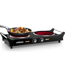 CUSIMAX Electric Hob, Hot Plates for cooking Portable Double Hob with Handles Infrared Cooktop & Dual Temperature Control, 2 Hob Rings (900W & 1200W)