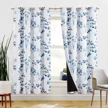 Beauoop Navy Blue Floral Blackout Curtains for Bedroom Living Room 72 Inch Drop Leaf Print Eyelet Curtain Botanical Thermal Insulated Noise Reducing