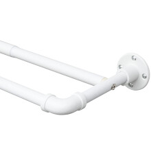 Harrms Industrial Double Curtain Pole, Curtain Poles for Eyelet Curtains, Matt White, 74-273cm, Extendable Metal Curtain Rod Blackout Room Darkening