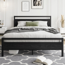 HOJINLINERO 4ft6 Double Bed Frames with Wooden Headboard,Metal Platform Bed Frame Double Bed Base No Box Spring Needed,Mattress Foundation,Industrial