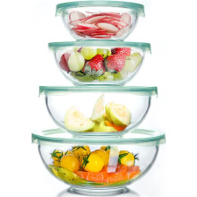 WhiteRhino Glass Mixing Bowl Set, Large Salad Bowl with Lids Kitchen Nesting Bowls for Baking Cooking,Prep, BPA Free Plastic Lids,Food Grade
