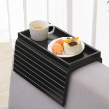 GEHE Natural Bamboo Sofa Arm Tray, Armrest Tray Table Anti-Slip, Couch Cup Holder for Snacks, Phone, Control, Cups, Flexible and Foldable, Black