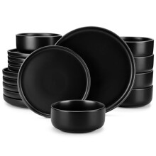 DV-PLAYA-BK-18-ES | vancasso Playa Black 18-Piece Stoneware Dinner Set, 6 Place Settings, Matte Glaze, Modern Dinnerware