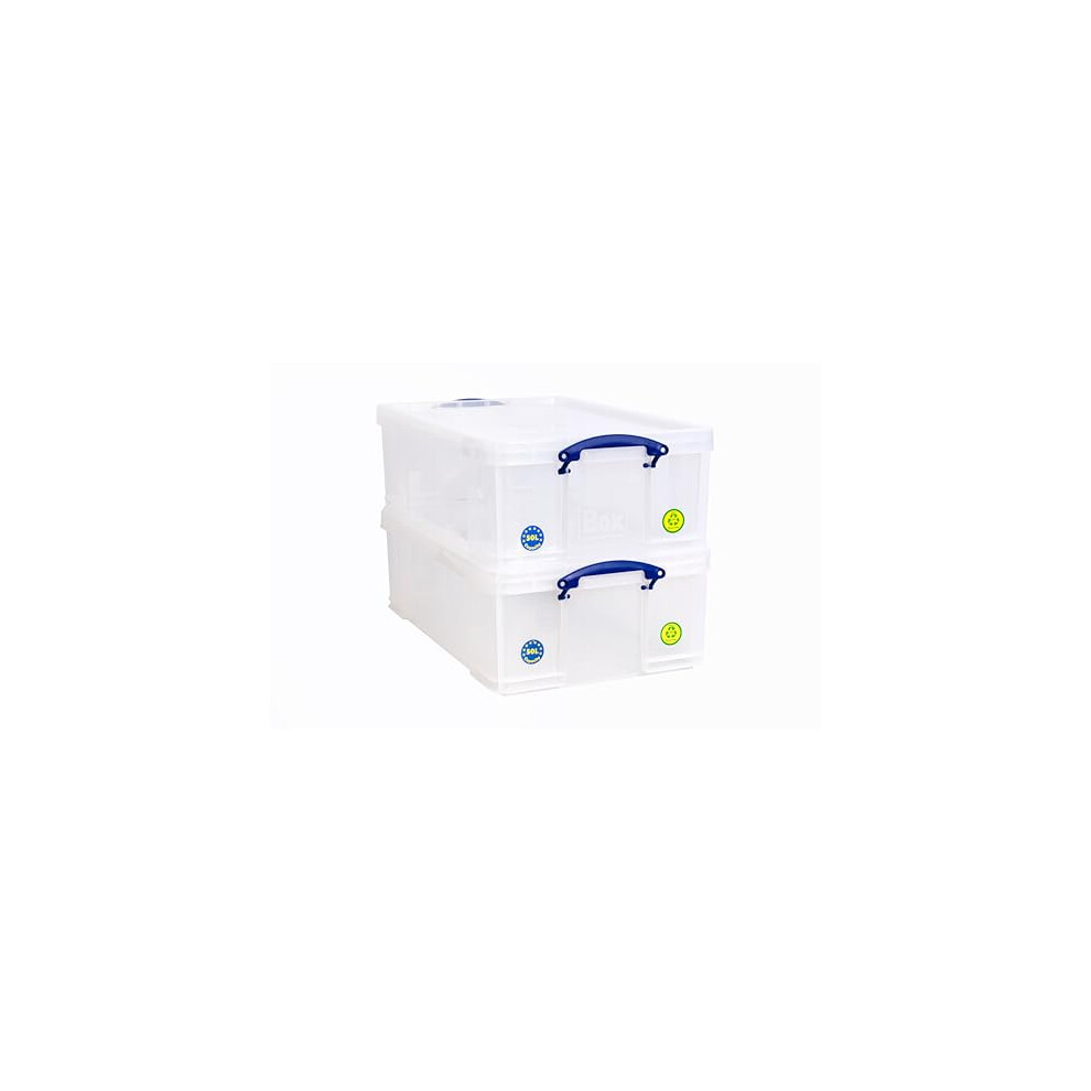 New Really Useful Box Plastic Storage 50 Litre Clear (Pack Of 2) 50Ccb-Pk2