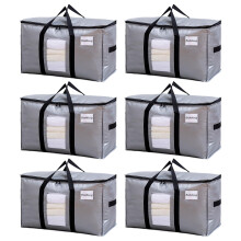 TAILI Moving Bags Heavy Duty with Zips Extra Large 6 Pack,Clear Window & Reinforced Handles,Silver Storage bags for Clothes, Beddings,Travel,Moving