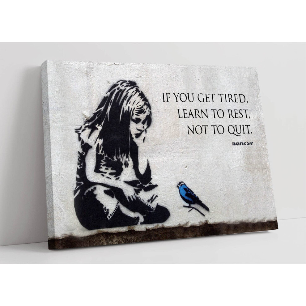 Canvasartshop Girls Blue Banksy Bird Quote Framed Canvas Wall Art Print Artwork Graffiti (47In X 32In / 119Cm X 81Cm)