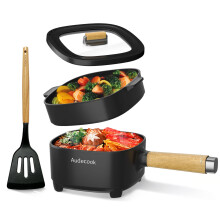 Audecook Electric Hot Pot, Cermic Glaze Non-Stick Frying Pan, Portable Travel Multicooker for Ramen, Steak, Egg, Fried Rice, Oatmeal, Soup, 350W/800W