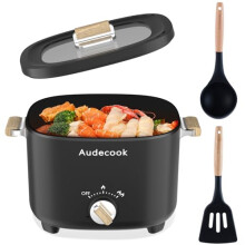 Audecook Electric Hot Pot, Cermic Glaze Non-Stick Frying Pan, Portable Travel Multicooker for Ramen, Steak, Egg, Fried Rice, Oatmeal, Soup, 350W/800W