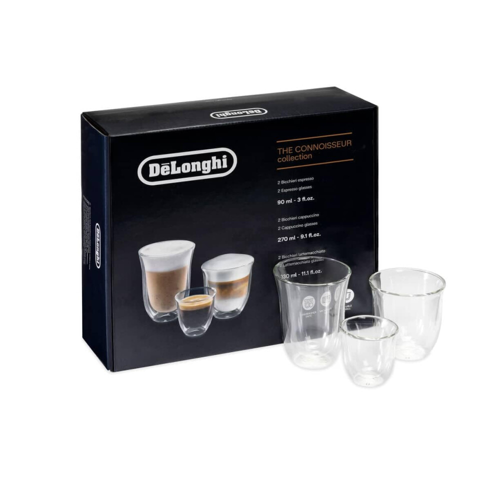 De'Longhi 5513296671 DLSC302 Delonghi Fancy Box 6er Set Thermo Glasses, Clear, 1L
