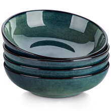 vancasso Stern 38 oz Ceramic Pasta Bowl Set of 4, Large Salad Bowls for Serving, Microwave Oven Safe Soup Bowls for Kitchen, Green Stoneware Bowl Set
