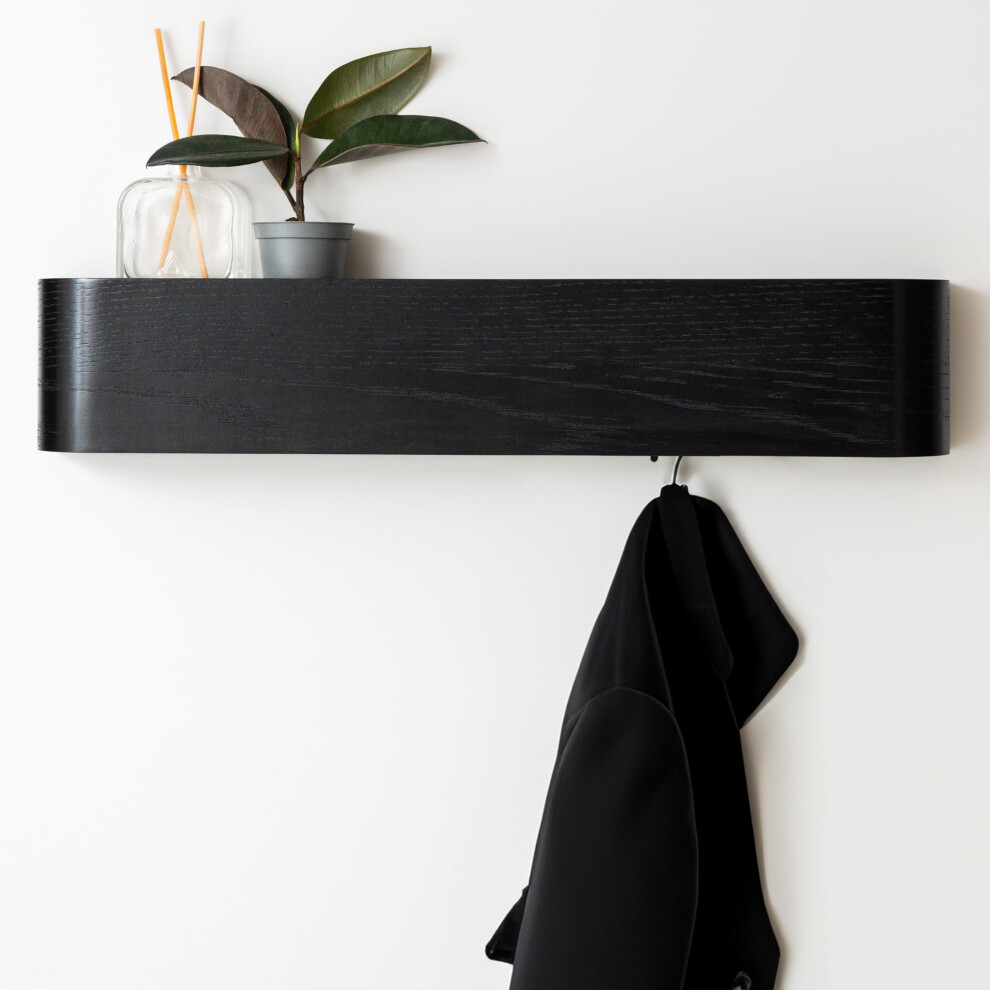 Kazai. Wall-Mounted Coat Rack 'Toke' | Modern Design Coat Rack With Hidden Wall Hooks | Solid Wood Veneer Panel Coat Hanger | Oak, Black