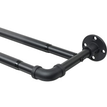 Harrms Industrial Double Curtain Pole, Curtain Poles for Eyelet Curtains, Matt Black, 74-346cm, Extendable Metal Curtain Rod Blackout Room Darkening