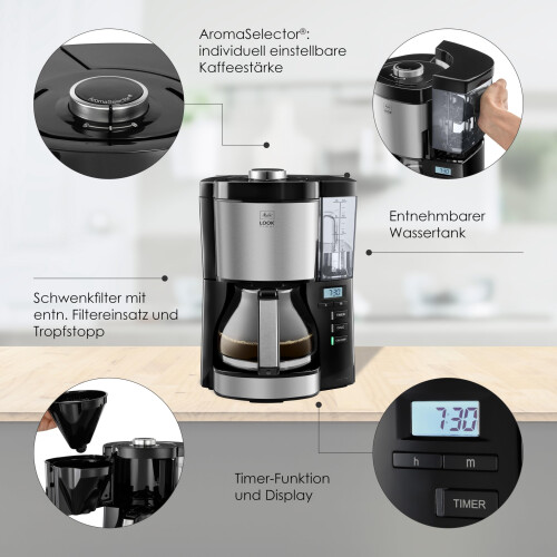 Melitta Melitta Filter Coffee Machine, Look V Timer Model, Model Number 1025-08, Stainless Steel, Black 1
