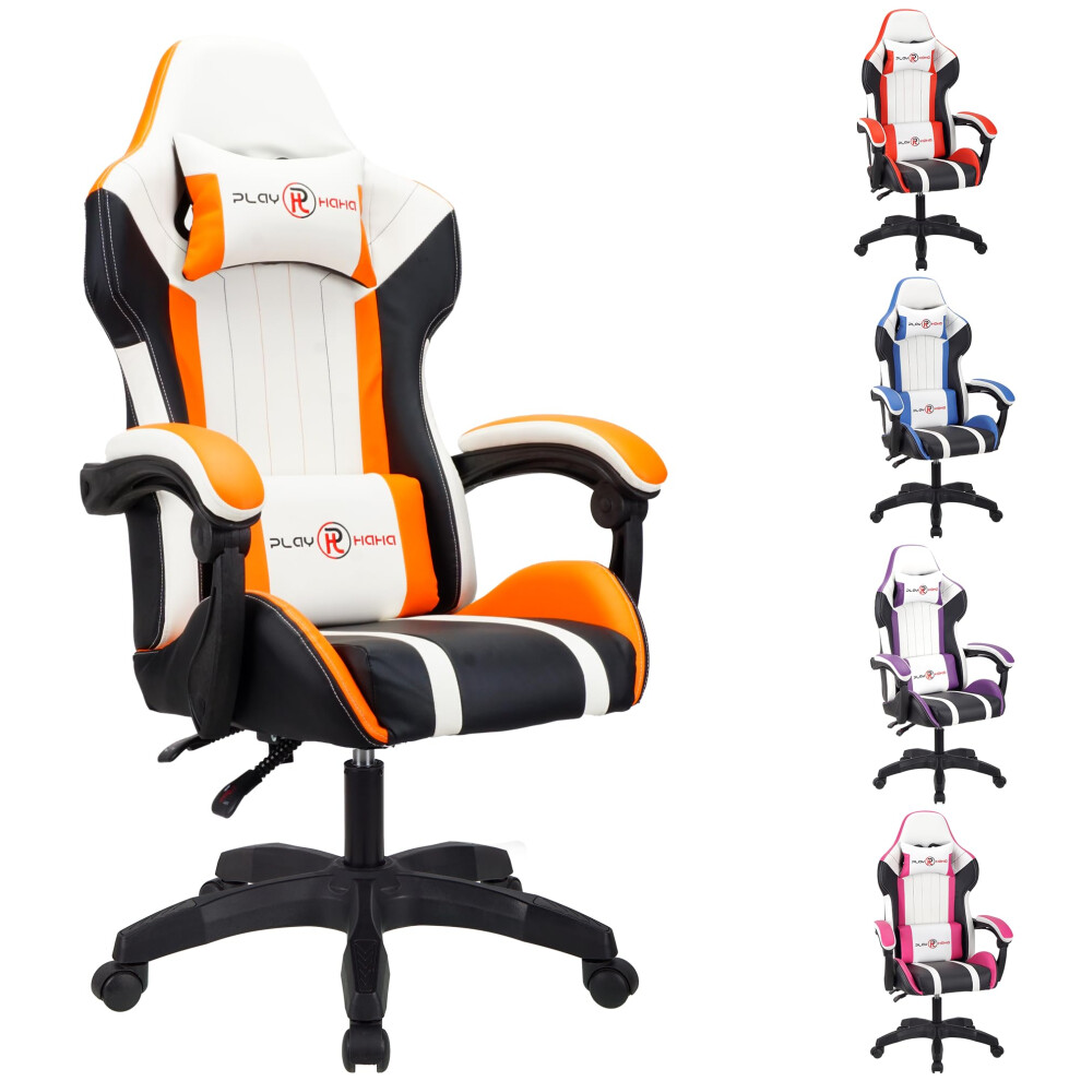 T-THREE.Ergonomic Leather Gaming Chair Height Adjustable with Headrest and Lumbar Support(Orange)-image-OPC-PGN8WFC-NEW