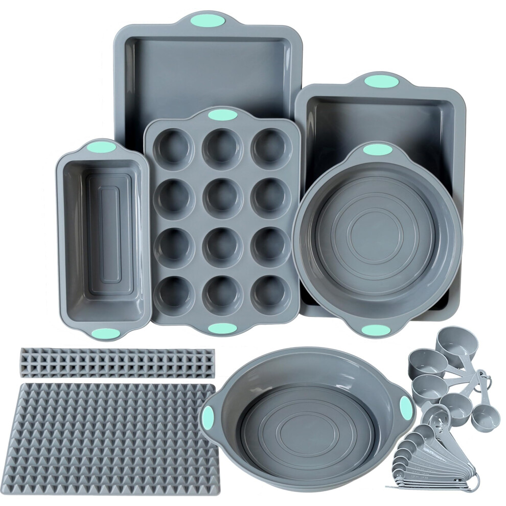 To encounter 8 in 1 Silicone Baking Set - 6 Silicone Molds - 2 Silicone Baking Mat, Nonstick Cookie Sheet, Cake Muffin Bread Pan with Metal Reinforced