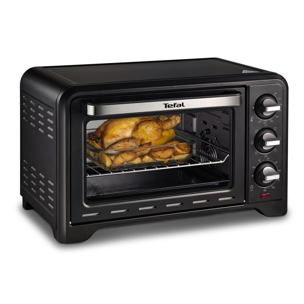 Tefal Mini 19L Oven Optimo With Rotisserie, 120min Timer, 8 Cooking Functions, Up to 240 Degrees, Roasting, Baking, Stainless Steel, Black, 1380W,