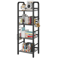 YMYNY Bookshelf, Bookcase, 4-Tier Storage Shelf, Metal Shelving Unit, 8Pcs S Hooks, Modern Style, 36 x 27 x 116 cm, Corner Shelf, Display Units for