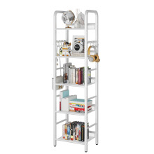 YMYNY Bookshelf, Bookcase, 5-Tier Storage Shelf, Metal Shelving Unit, 8Pcs S Hooks, Modern Style, 36 x 27 x 146 cm, Corner Shelf, Display Units for