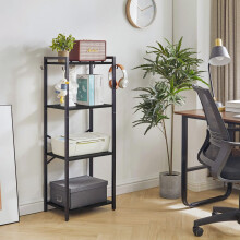 YMYNY Bookcase,4 Tier Storage Rack, Plant Rack, Storage Rack with Steel Frame,for Living Room, Office, Study, Hallway, Industrial Style, Black HBC004B