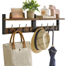YMYNY Coat Rack Shelf Wall Mounted, Coat Hooks Set of 2, Entryway Coat Hanger with 4 Double Hooks, 80CM Wall Floating Shelf with Hat Rack, for
