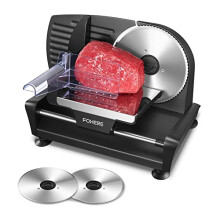 FOHERE Electric Meat Slicer Machine 200W for Home Use, with 2 Removable Stainless Steel Blade(Smooth/Serrated) and Food Pusher, Safety Switch, 0-15mm
