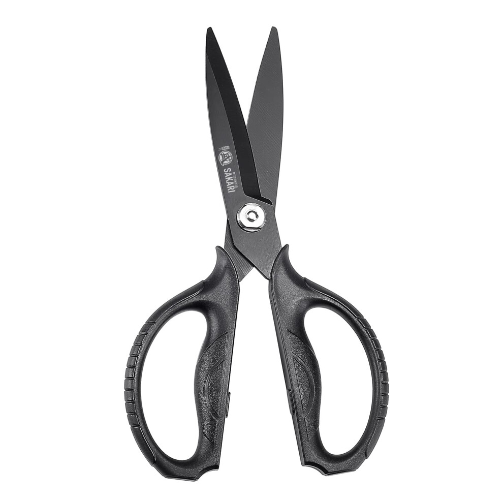 Mitsumoto Sakari Japanese Kitchen Scissors All Purpose, Titanium Plated Heavy Duty Kitchen Scissors, Multipurpose Cooking And Herb Scissors, Black