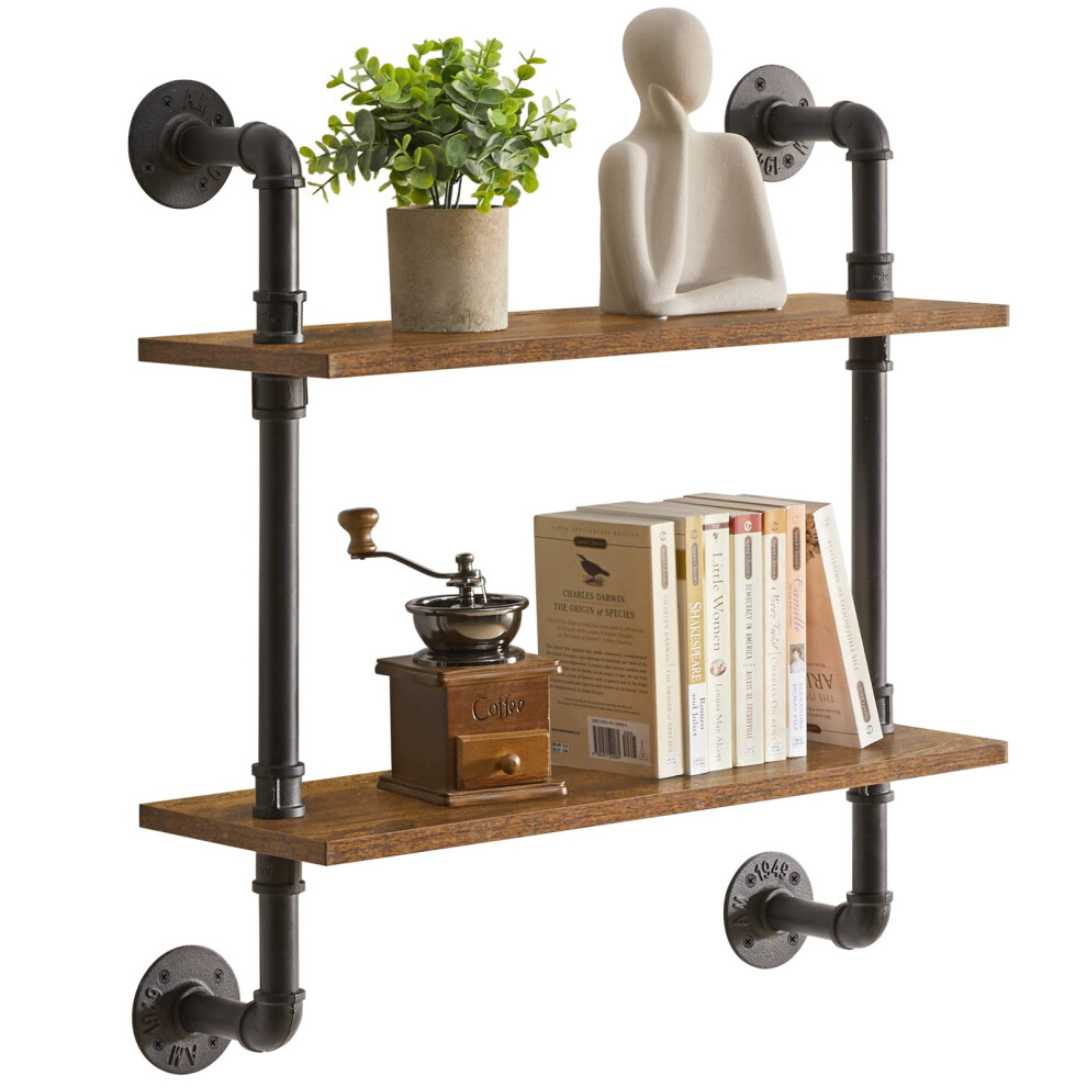Ymyny 2-Tier Industrial Pipe Wall Mount Shelves, Rustic Storage Shelves, Floating Shelves, Wall Mount Bookshelf, Kitchen Spice Rack, For Bedroom, 5051219243707