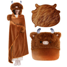 Mewaii Oversized Wearable Blanket Hoodie ? Kawaii Highland Cow Hooded Cloak, Soft Plush Flannel Blanket Hoodie, Unisex Cozy Blanket as Birthday Gifts