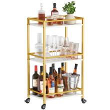 Lifewit Drink Trolley, 3 Tier Rolling Bar Cart, Tea Serving Trolley on Lockable Wheels, Kitchen Cocktail Alcohol Trolley for Dining Living Room, 43.2