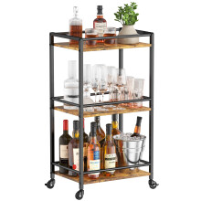 Lifewit Drink Cart, 3-Tier Rolling Bar Cart, Tea Serving Trolley on Lockable Wheels, Kitchen Cocktail Alcohol Trolley for Dining Living Room, 43.2 x