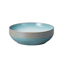 Denby - Azure Haze Blue Pasta Bowls Set of 4 - 1050ml Large Stoneware Ceramic Bowls For Pasta Dishes - Dishwasher Safe, Microwave, Freezer Safe -