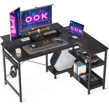 ODK Small Corner Desk, 120 x 50 cm Gaming Desk with Reversible Storage Shelves, L Shaped Desks with Monitor Stand and PC Stand for Home Office,