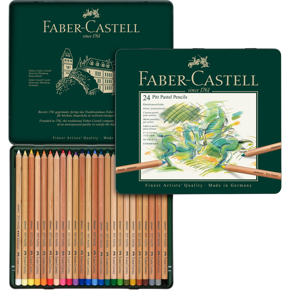 Faber-Castell Tin of 24 Pitt Pastel Artists Colouring Pencils, High Colour Ideal For Colouring, Drawing, Sketching, By Professional And Hobby Artists,