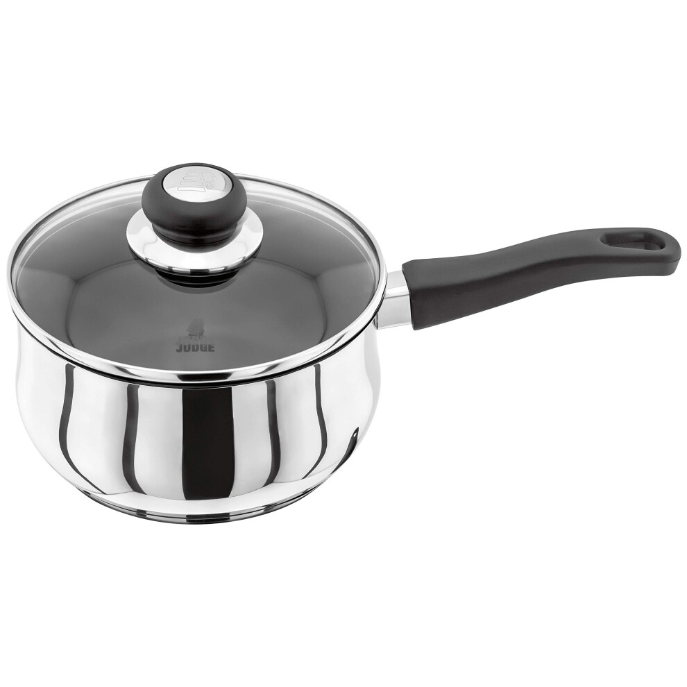 Judge Vista Stainless Steel Non-Stick Large Saucepan 18cm 1.8L, Shatterproof Vented Glass Lid, Induction Ready, Oven Safe, 25 Year Guarantee