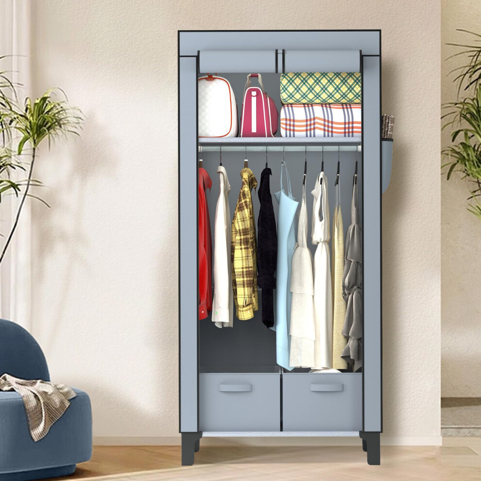 LOEFME Canvas Wardrobe 161 * 59 * 45cm, Wardrobes for Bedroom, New Base Fabric Wardrobes with 2 Storage Boxes and Side Pockets, 16*0.22mm Tubes-image-OPC-PGN8X8N-NEW