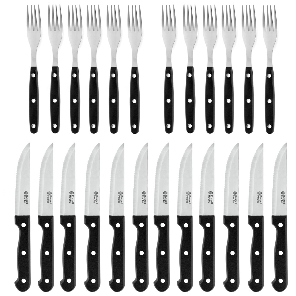 Russell Hobbs COMBO-4796 24-Piece Steak Knife & Fork Set ? Tableware Service for 12, Steak Knives and Forks with Stainless Steel Blades, Serrated