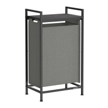VASAGLE Laundry Basket, Laundry Hamper, Pull-Out and Removable Laundry Bag, Laundry Sorter, Shelf, Metal Frame, 47 L, 42 x 28 x 75 cm, Slate Grey and