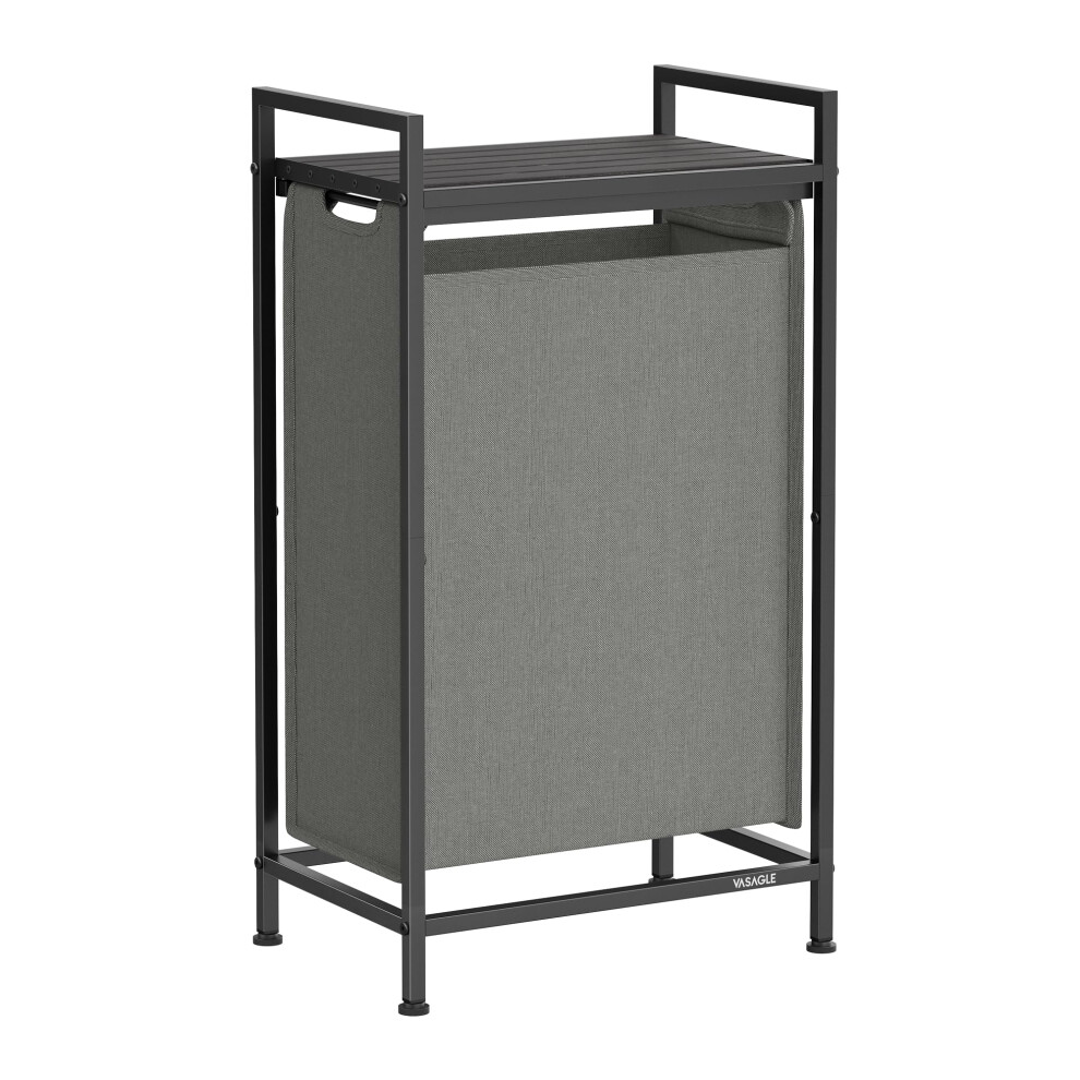 Vasagle Laundry Basket, Laundry Hamper, Pull-Out And Removable Laundry Bag, Laundry Sorter, Shelf, Metal Frame, 47 L, 42 X 28 X 75 Cm, Slate And Grey