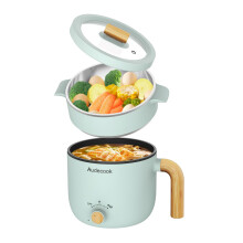 Audecook Electric Hot Pot with Steamer, 1.5L Rapid Noodles Cooker, Portable Nonstick Mini Multicooker, Electric Skillet with Dual Power Control for