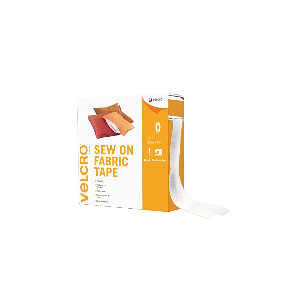 VELCRO Brand | Sew on Fabric Tape | Cut-to-Length Strong Hook & Loop Self Adhesive Tape Perfect for Crafting, Clothing Repairs & Hemming | White |