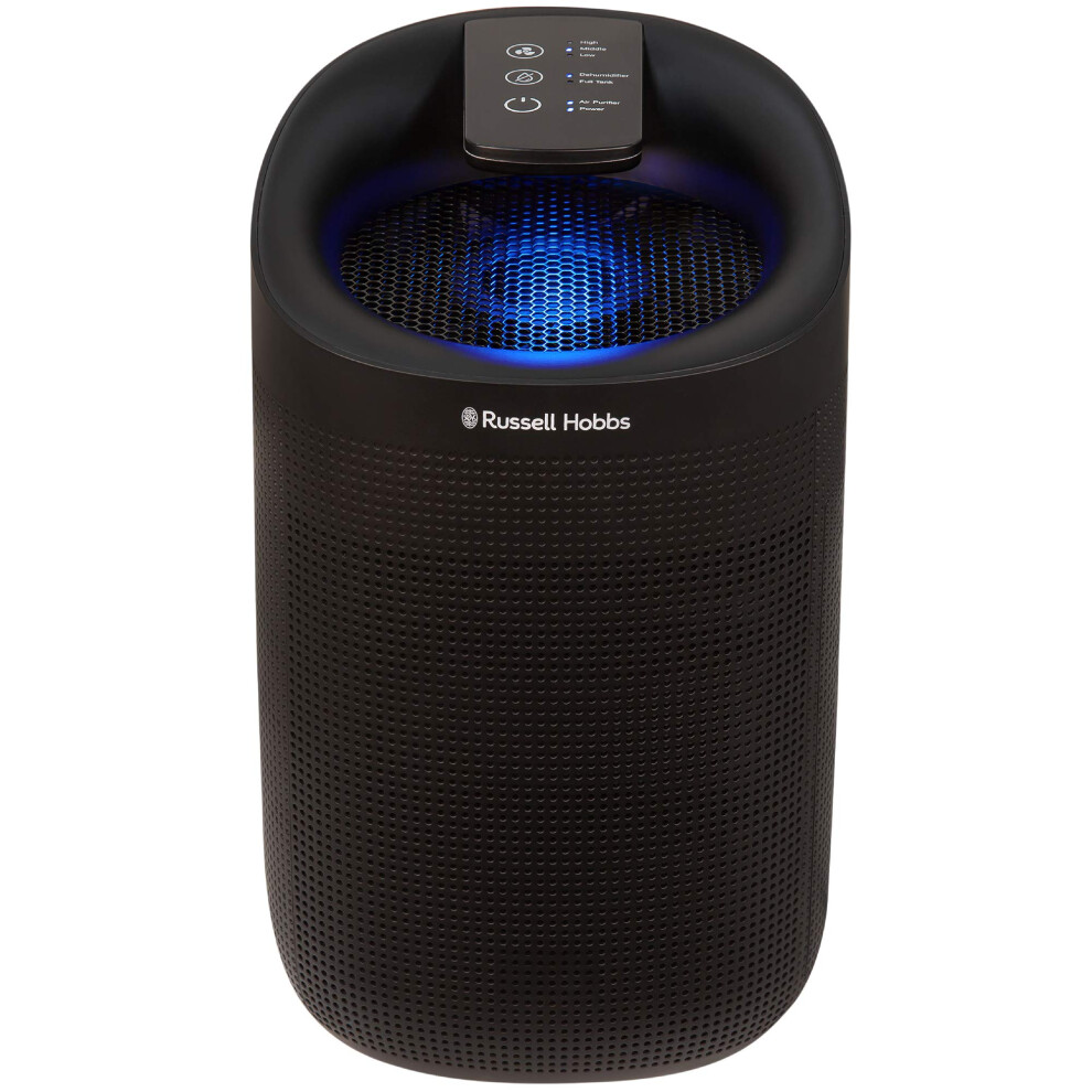 Russell Hobbs RHDH1101B Ozone Free, 750ml/day 2 in 1 Black Dehumidifier/Air Purifier, 20m2 Room Size, LED Lighting & Captures Bacteria, for Home,