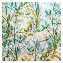 FINNEZ Window Film - Self-adhesive Static Film, Colorful Opaque Privacy Film, Anti-UV Rainbow Optics with Small Grass Motif, Decorative Film for