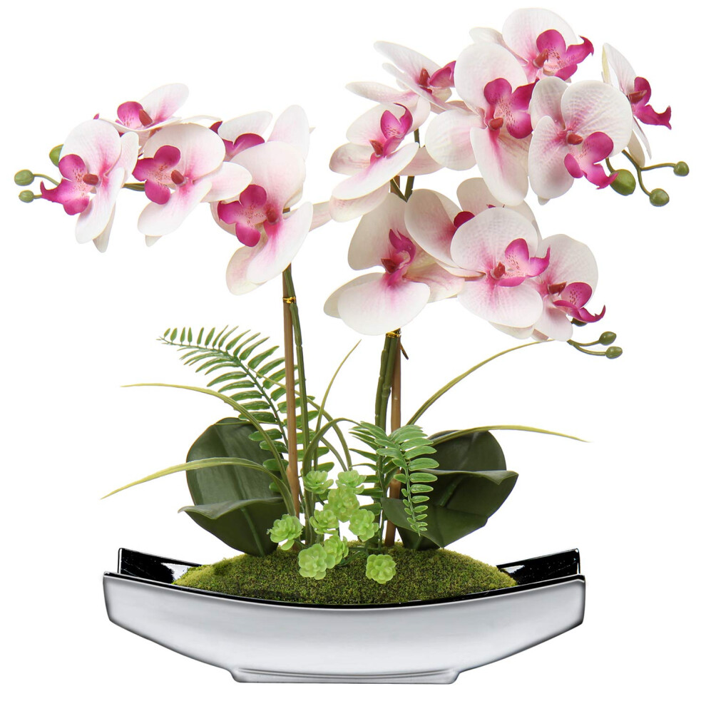 Briful Silver 15" Artificial Phalaenopsis Flowers Arrangement Artificial Orchid Bonsai In Pot Fake Flowers Silk Orchid Flower For Table Centerpieces
