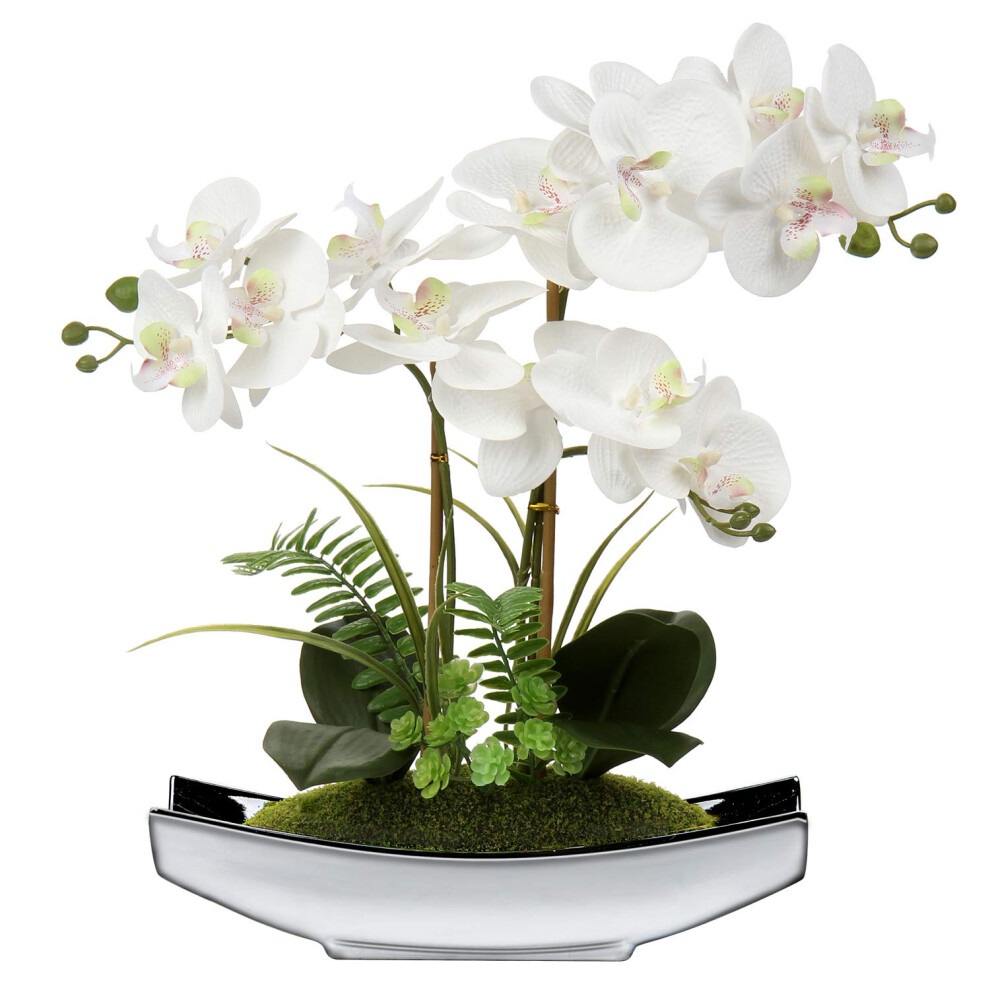 Briful Silver 15" Artificial Phalaenopsis Flowers Arrangement Artificial Orchid Bonsai In Pot Fake Flowers Silk Orchid Flower For Table Centerpieces