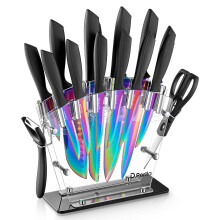 Knife Set, D.Perlla 16 PCS High Carbon Stainless Steel Rainbow Kitchen Knife Set, Titanium Plating Blade, Non Slip Handle, Sharp Knife, Rust and