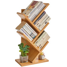 YMYNY 4 Tier Tree Bookshelf, Small Bookcase, Modern Wood Book Storage Rack, Freestanding Book Shelf for Books/Movies/CDs, Narrow Display Rack for