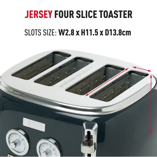 Haden Haden Jersey Steel Blue Toaster 4 Slice ? Dual Control With Adjustable Browning Controls - Self Centring Function - Reheat And Defrost Functions ? 2